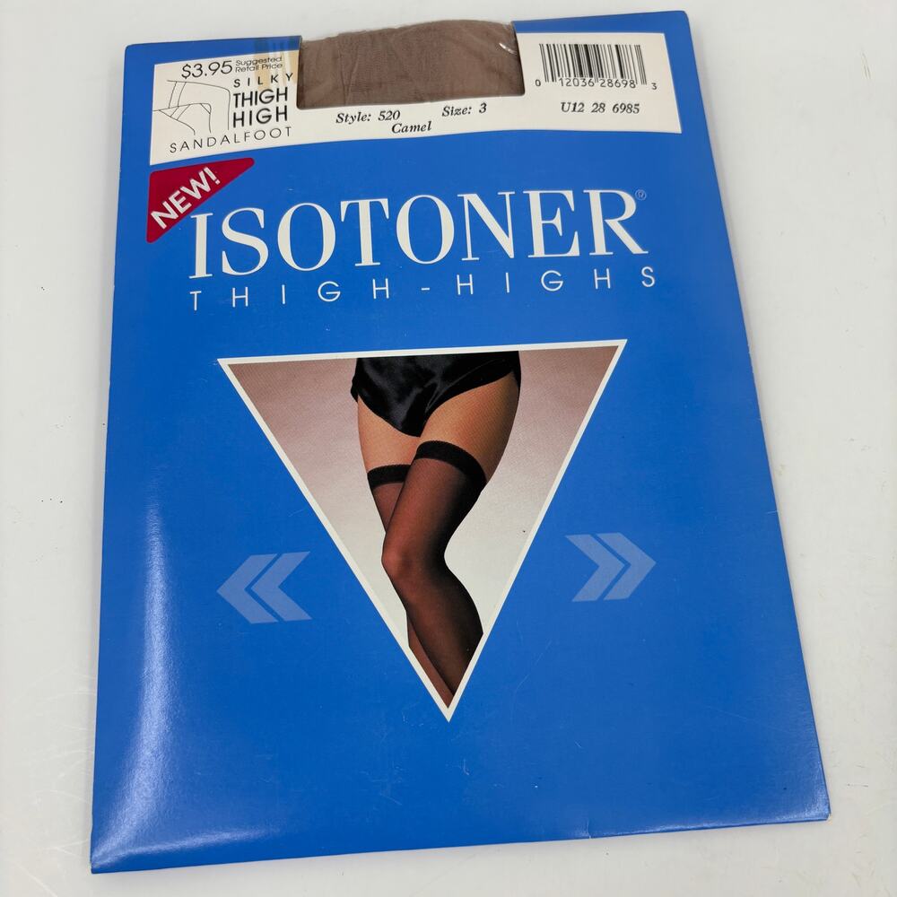 Isotoner Silky Thigh High Stockings Size 3 Camel Sandalfoot Style 520 Vintage